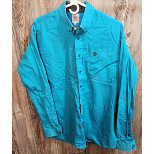 Cinch Western Shirt Long Sleeve Size Med Teal Blue Workwear Button Ranch Rodeo